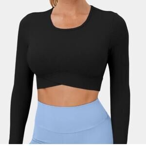 NEW ~ HALARA ~  CLOUDFUL Thumb Hole Crossover Hem Cropped Yoga Sports Top XL